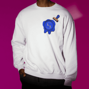 Luxe & 5TH Logo Blue Stamp Sweater
